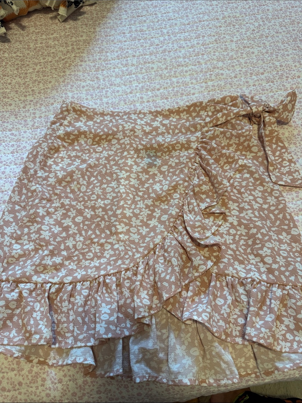 SHEIN Blush Pink Floral Wrap Mini Skirt